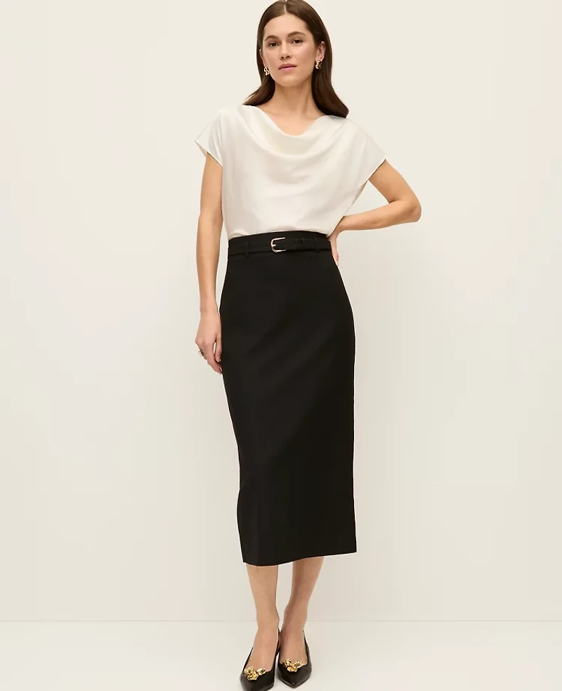 Ann Taylor Belted Midi Pencil Skirt Black Women's