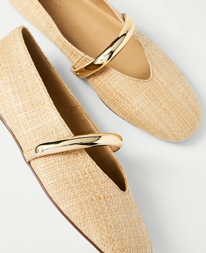 Ann Taylor Straw Hardware Embellished Mary Jane Flat Natural Women's