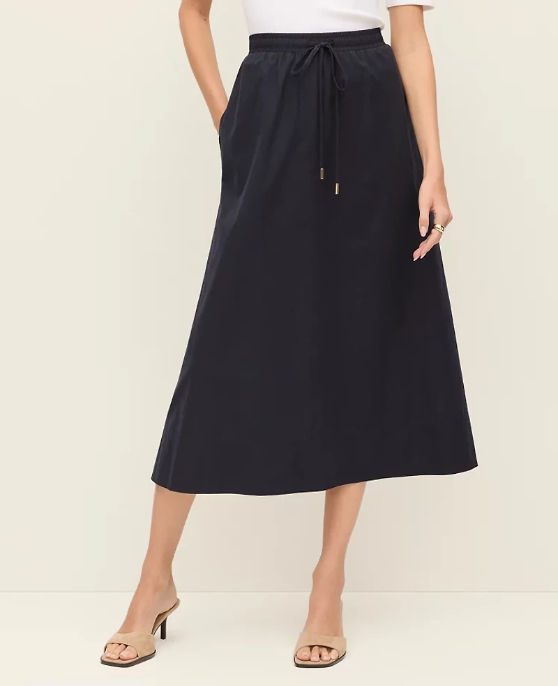 Ann Taylor Petite Weekend Collection Drawstring Waist Midi Skirt Night Sky Women's