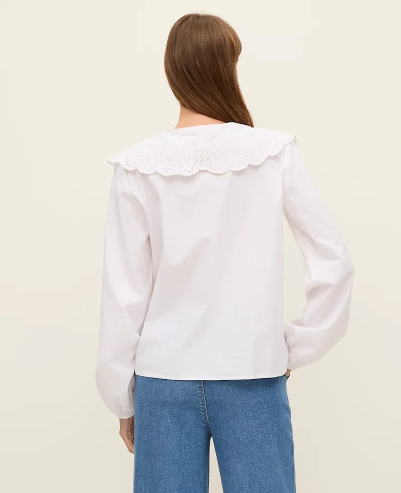 Ann Taylor Weekend Collection Eyelet Collared Blouse White Women's