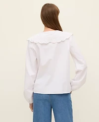 Ann Taylor Weekend Collection Eyelet Collared Blouse White Women's