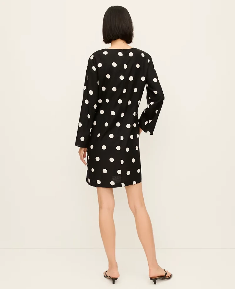 Ann Taylor Petite Dotted Linen Blend Shift Dress Black Women's