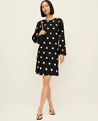 Ann Taylor Petite Dotted Linen Blend Shift Dress Black Women's