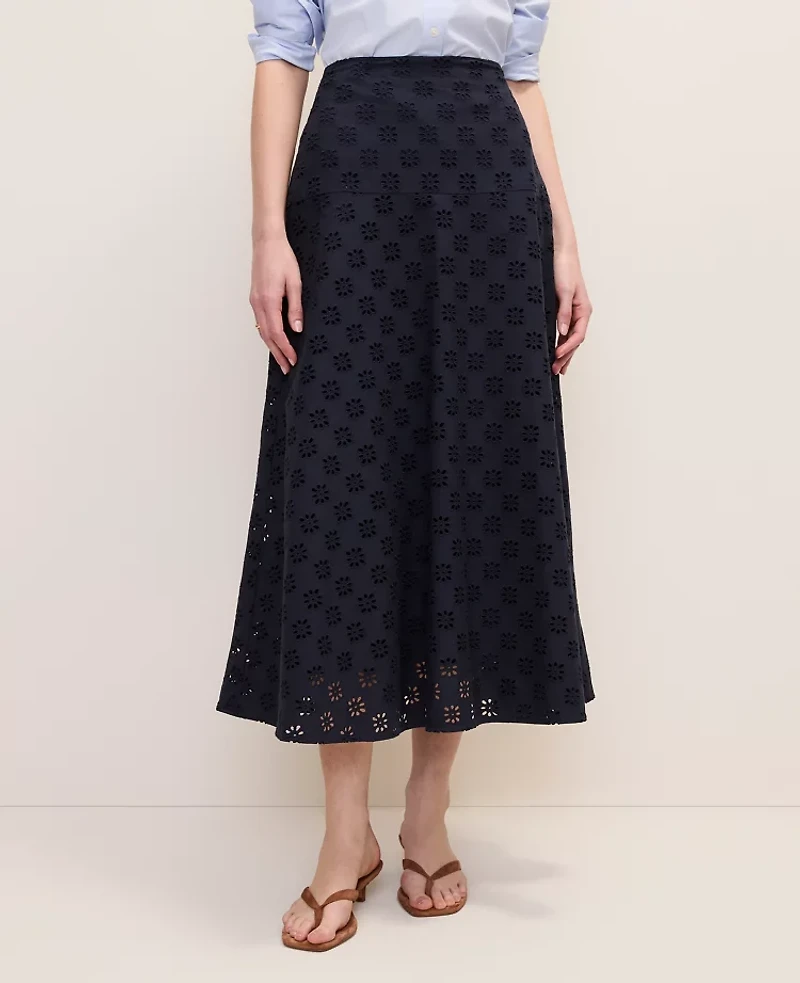 Ann Taylor Petite Eyelet Full Midi Skirt Night Sky Women's