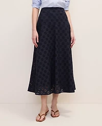 Ann Taylor Petite Eyelet Full Midi Skirt Night Sky Women's