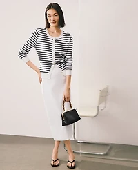 Ann Taylor The Petite Column Midi Skirt in Linen Blend Size 14 White Women's