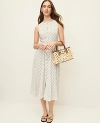 Ann Taylor Petite Micro Dot Flare Dress Winter White Women's