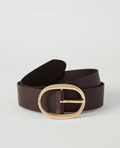 Ann Taylor Leather Oval Buckle Belt Dark Chocolate Women's