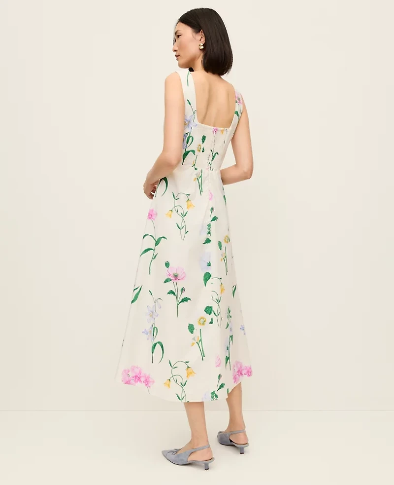 Ann Taylor Floral Flare Midi Dress Winter White Women's