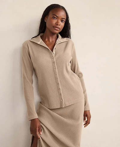 Ann Taylor Haven Well Within Ottoman Rib Button-Front Top Women's