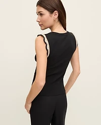 Ann Taylor Petite Crochet Trim Crew Neck Top Women's