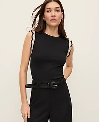 Ann Taylor Petite Crochet Trim Crew Neck Top Women's