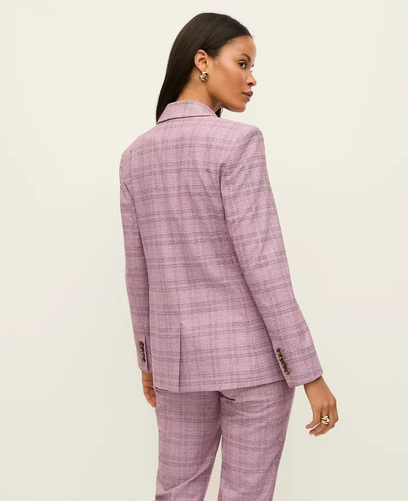 Ann Taylor The Petite Greenwich Blazer Plaid Purple Multi Women's