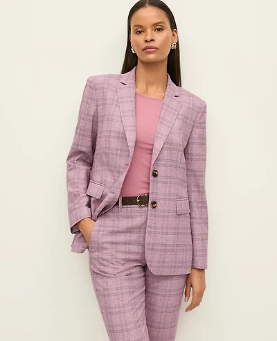 Ann Taylor The Petite Greenwich Blazer Plaid Purple Multi Women's