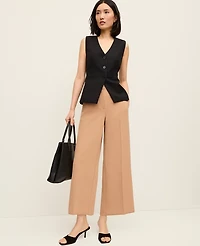 Ann Taylor The Petite Wide-Leg Cropped Pant Textured Crepe Weathered Oak Women's