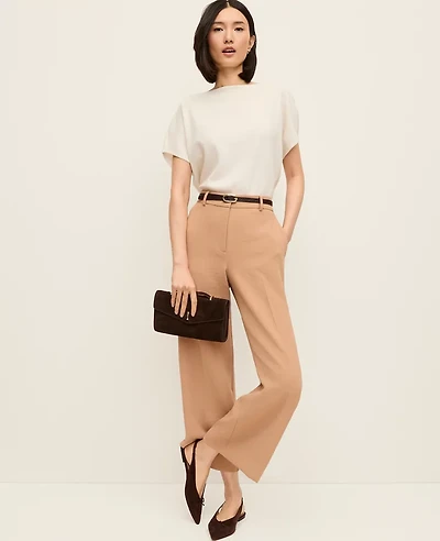 Ann Taylor The Petite Wide-Leg Cropped Pant Textured Crepe Weathered Oak Women's