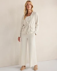 Ann Taylor Haven Well Within Brushed Terry Open Front Jacket Full Moon Grey Women's