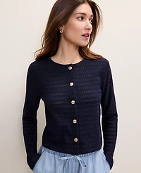 Ann Taylor Petite Textured Knit Cardigan Night Sky Women's