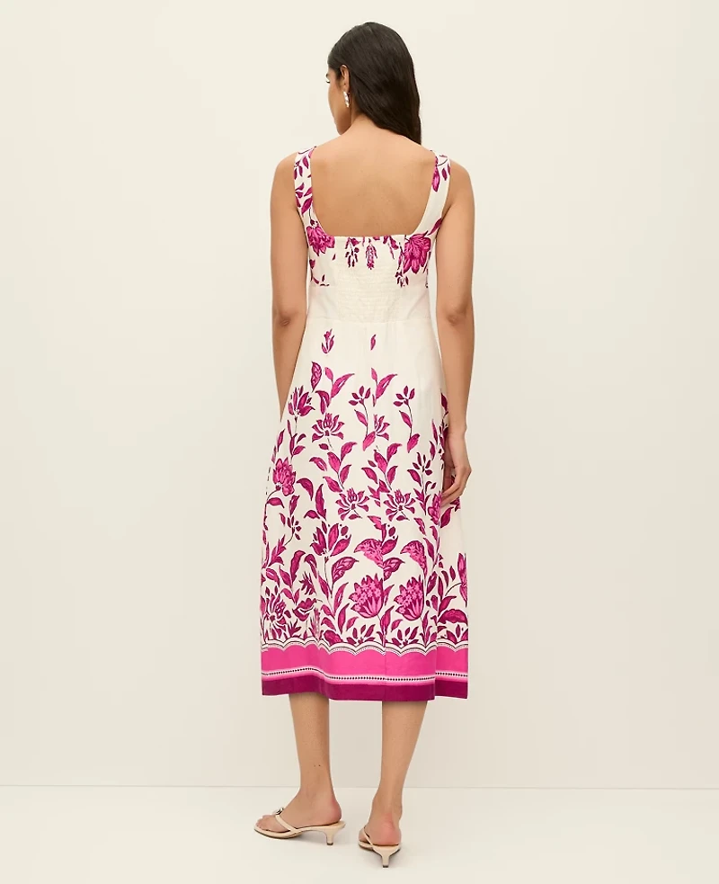 Ann Taylor Floral Linen Blend Midi Dress Pink B Women's