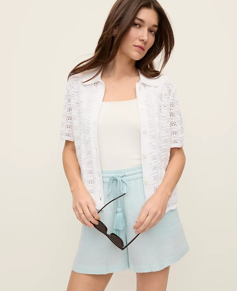 Ann Taylor The Petite Pull-On Short Cotton Gauze Mountain Air Women's