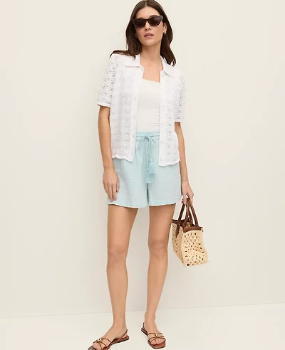 Ann Taylor The Petite Pull-On Short Cotton Gauze Mountain Air Women's