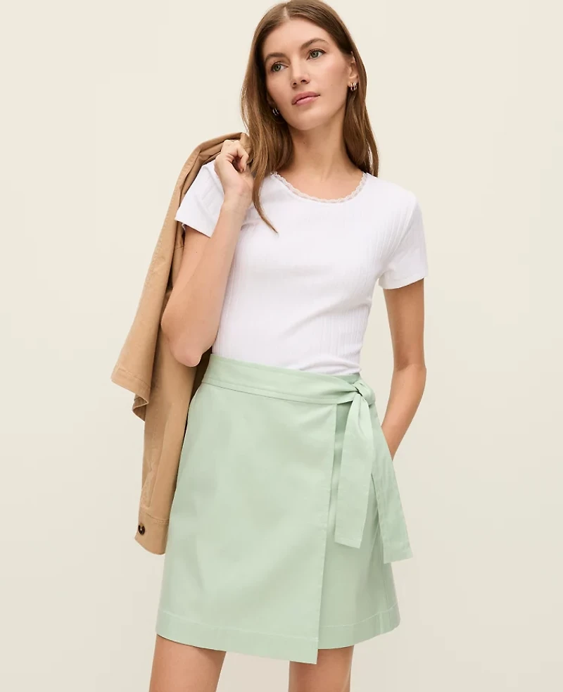 Ann Taylor Petite Weekend Collection Belted Wrap Effect Skirt Aqua Foam Women's