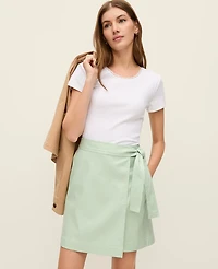Ann Taylor Petite Weekend Collection Belted Wrap Effect Skirt Aqua Foam Women's