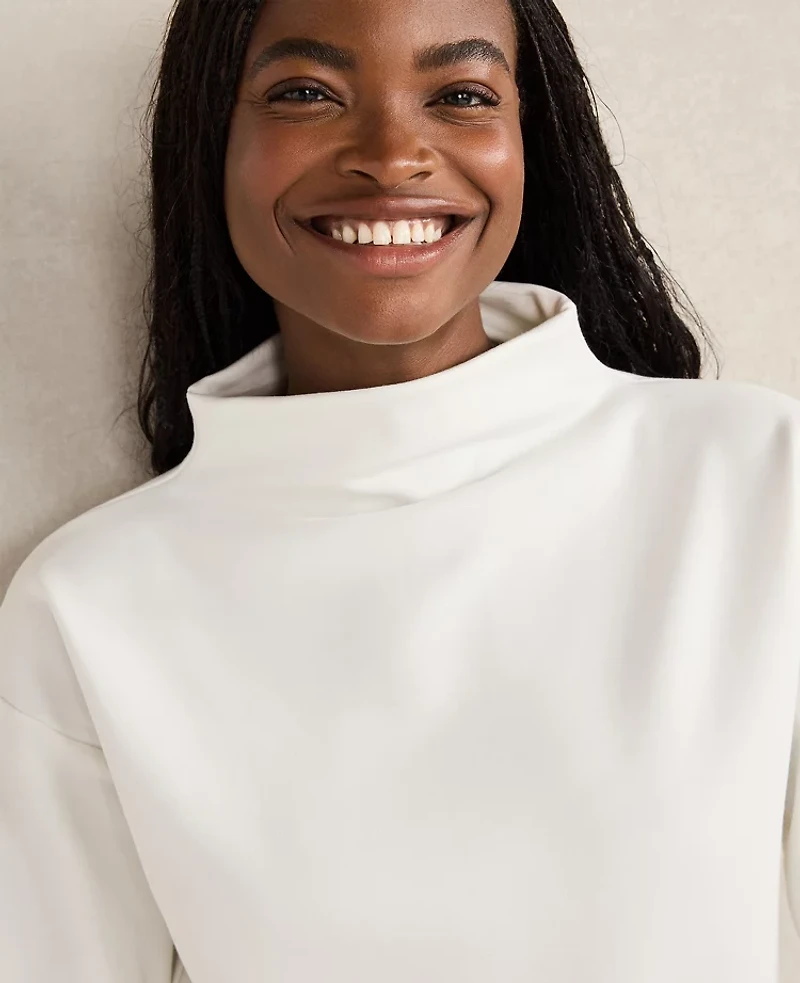 Ann Taylor Haven Well Within Soft-Brushed Fleece Funnel Neck Pullover Ivory Women's