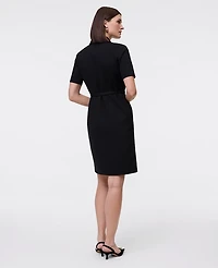 Ann Taylor Petite Ponte Belted Flare Dress Black Women's
