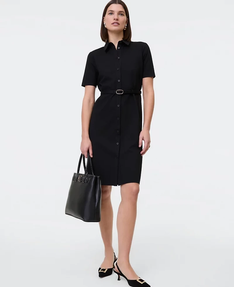 Ann Taylor Petite Ponte Belted Flare Dress Black Women's