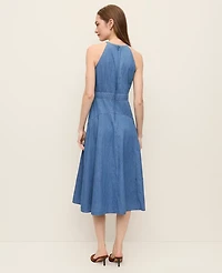 Ann Taylor Chambray Halter Flare Midi Dress Light Indigo Wash Women's