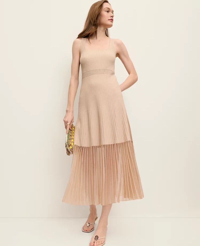 Ann Taylor Square Neck Ribbed Sweater Dress Pale Sandalwood Women's