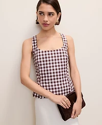 Ann Taylor Gingham Peplum Tank Top Rich Walnut Women's