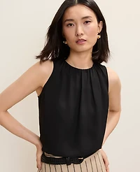Ann Taylor Petite Shirred Tank Top Black Women's