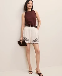 Ann Taylor The Petite Embroidered Side Zip Short Sea Pearl Women's