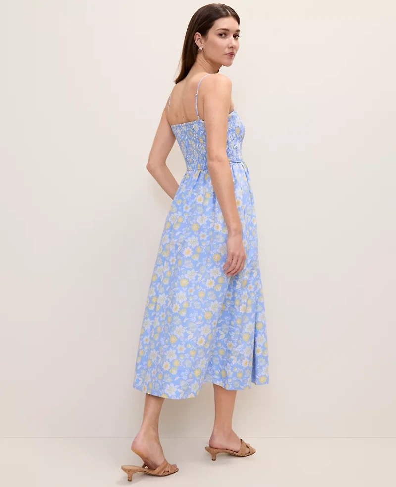 Ann Taylor Petite Weekend Floral Smocked Midi Dress Vista Blue Women's