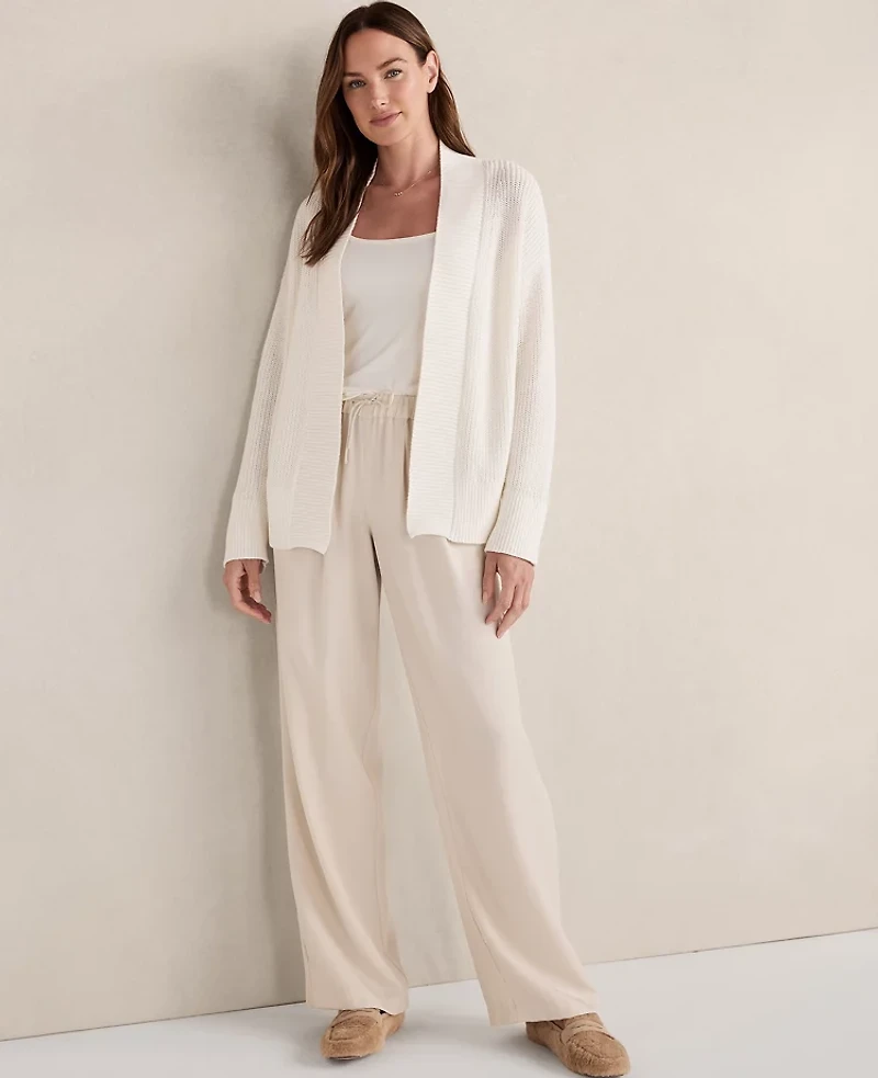 Ann Taylor Haven Well Within Organic Cotton Shaker Stitch Open Front Cardigan Ivory Women's