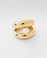 Ann Taylor Pearl Double Metal Ring Goldtone Women's