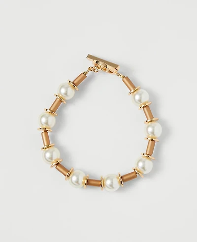 Ann Taylor Pearl Tube Bracelet Goldtone Women's