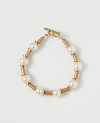 Ann Taylor Pearl Tube Bracelet Goldtone Women's