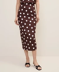 Ann Taylor Petite Polka Dot Midi Pencil Skirt Linen Blend Rich Walnut Women's