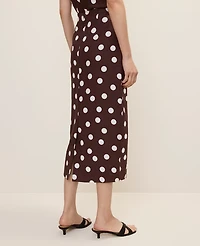 Ann Taylor Petite Polka Dot Midi Pencil Skirt Linen Blend Rich Walnut Women's