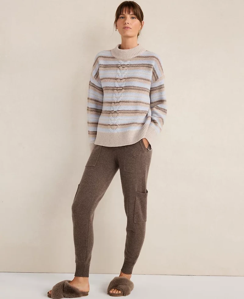 Ann Taylor Haven Well Within Wool Blend Cable Stripe Crewneck Sweater Heron Heather-Haven Women's