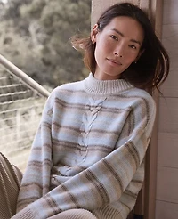Ann Taylor Haven Well Within Wool Blend Cable Stripe Crewneck Sweater Heron Heather-Haven Women's