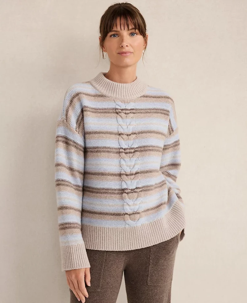 Ann Taylor Haven Well Within Wool Blend Cable Stripe Crewneck Sweater Heron Heather-Haven Women's