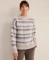 Ann Taylor Haven Well Within Wool Blend Cable Stripe Crewneck Sweater Heron Heather-Haven Women's