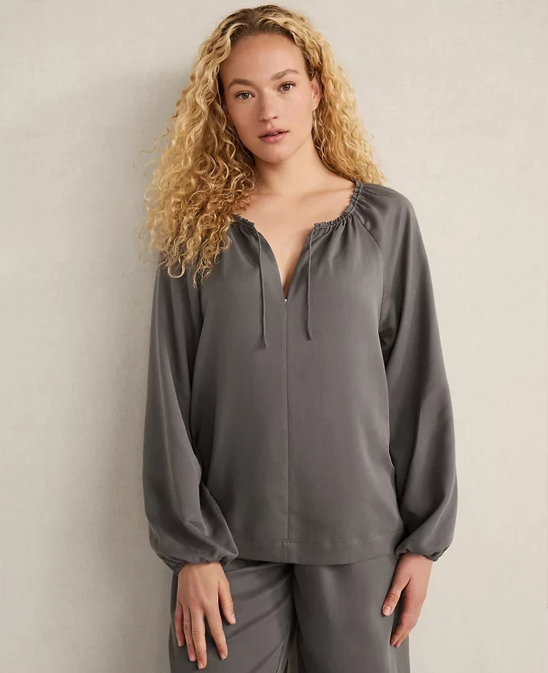 Ann Taylor Haven Well Within Washed Split Neck Top Rainwash Blue Women's