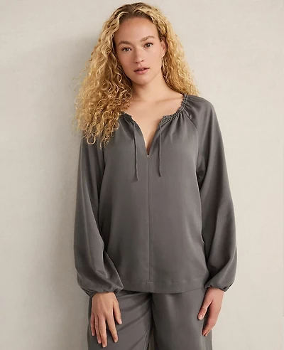 Ann Taylor Haven Well Within Washed Split Neck Top Rainwash Blue Women's