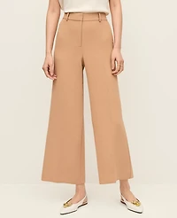 Ann Taylor The Wide-Leg Cropped Pant Textured Crepe Weathered Oak Women's