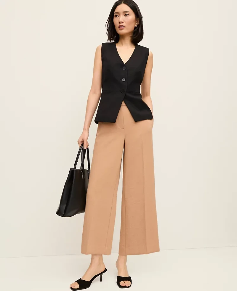 Ann Taylor The Wide-Leg Cropped Pant Textured Crepe Weathered Oak Women's